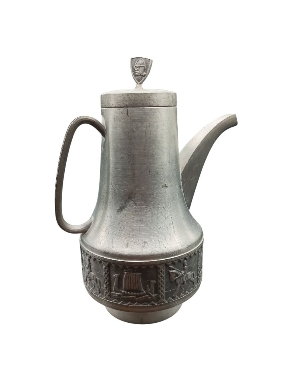 Vintage SNORRE Norsk Tinn Pewter Coffee Pot 75 Norse Viking Detailing